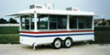 16′ Concession Trailer with Air Conditioners, Stove Hood System, Stainless Fold-Out counters and Custom Stripe Graphics - Thumbnail